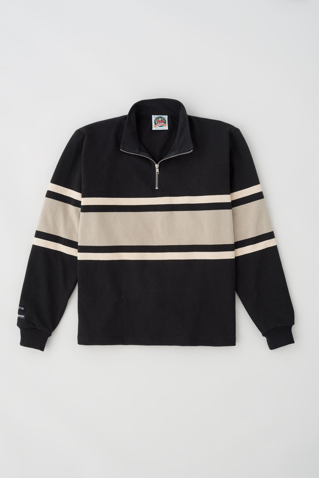 Men's Barbarian Zip Rugby in Black/Taupe Stripe