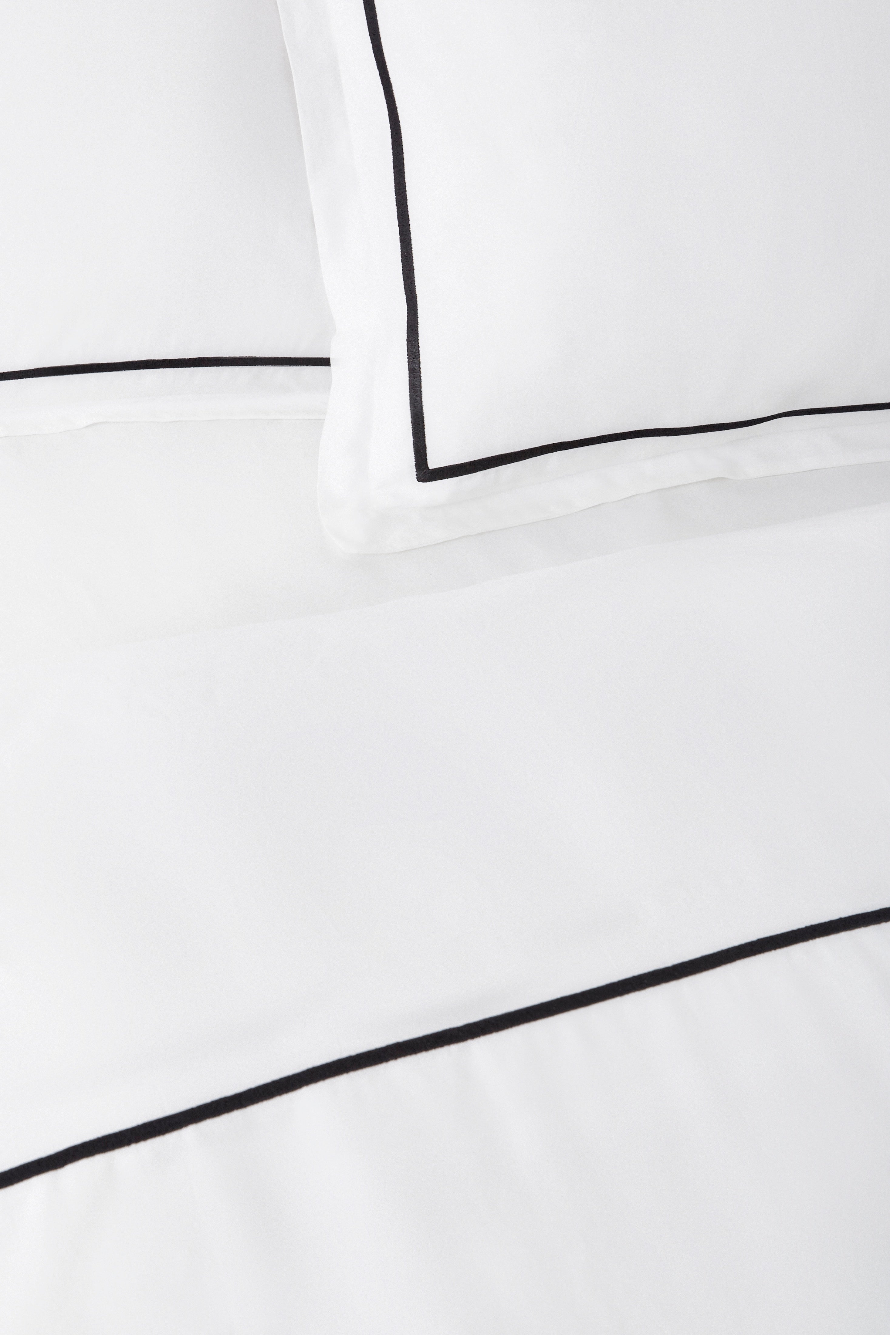 Duvet Cover and Sham Set in White/Black Embroidery