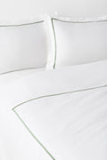 Duvet Cover and Sham Set in White/Hedge Green Embroidery
