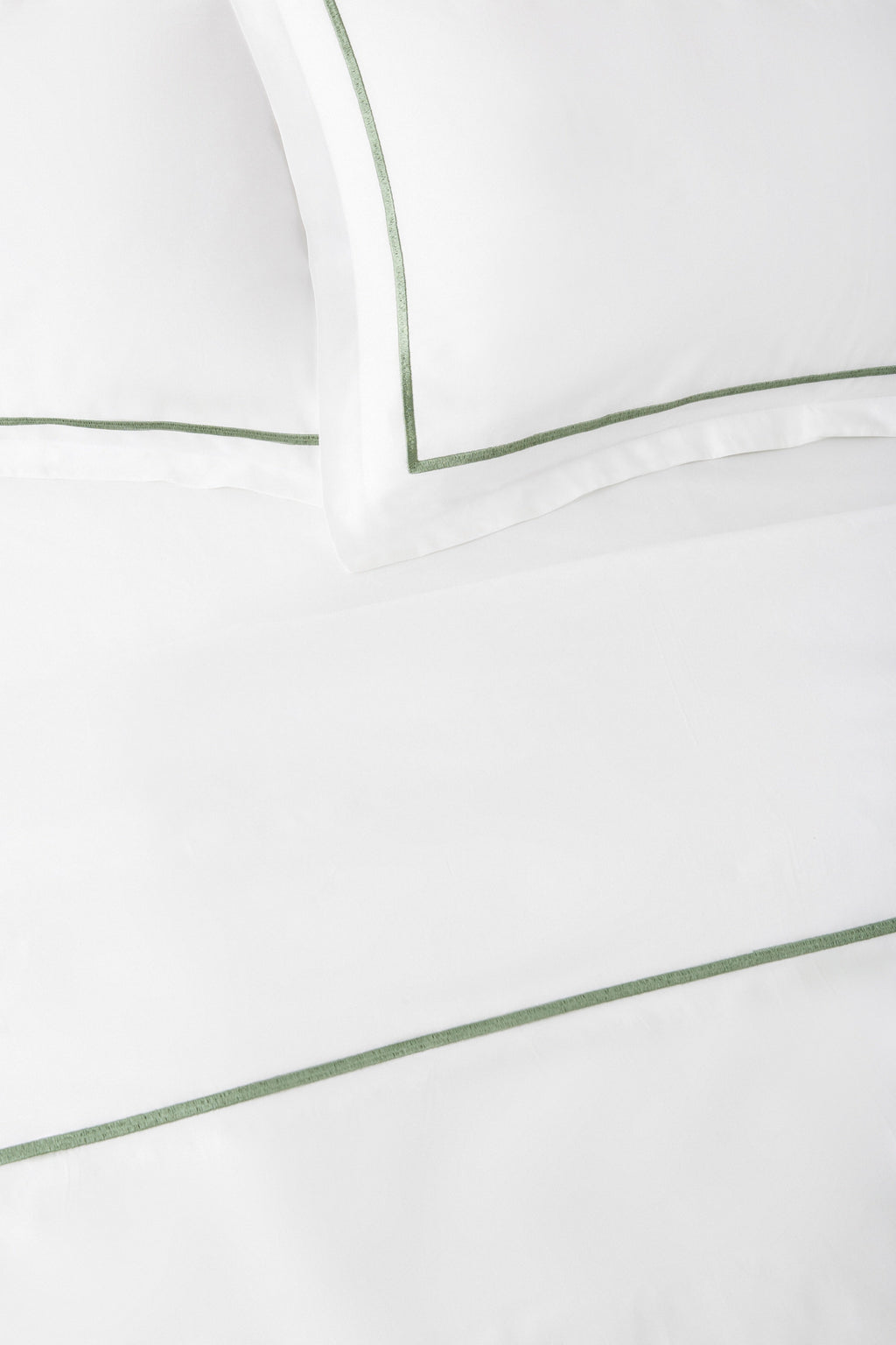Duvet Cover and Sham Set in White/Hedge Green Embroidery