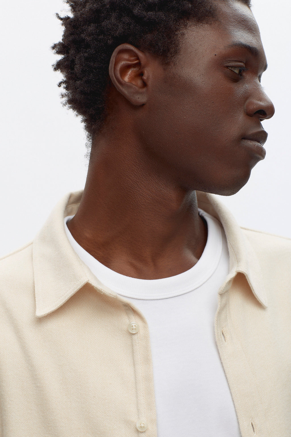 Men's Abaza Shirt in Alabaster Herringbone