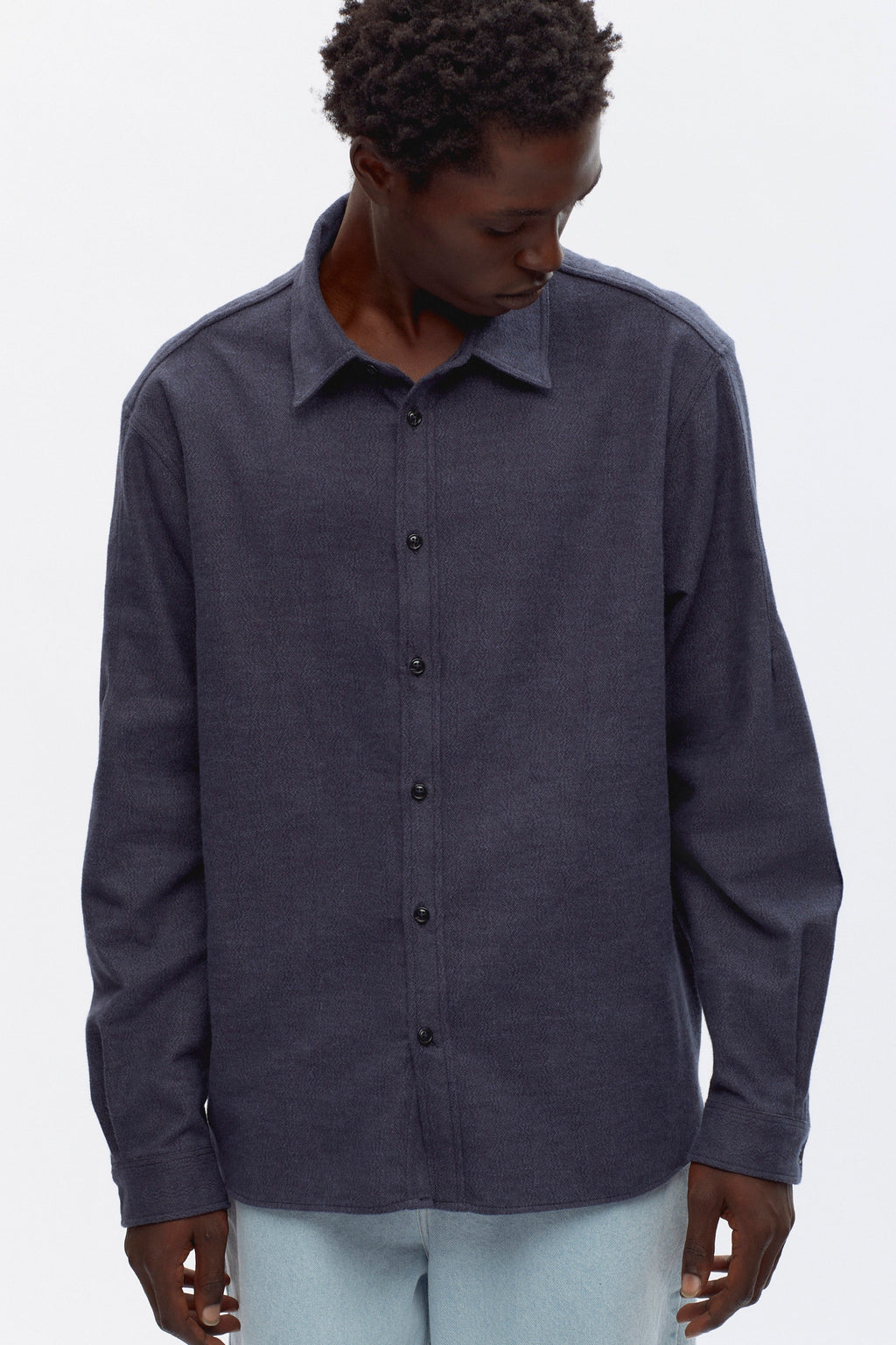 Men's Abaza Shirt in Denim Herringbone