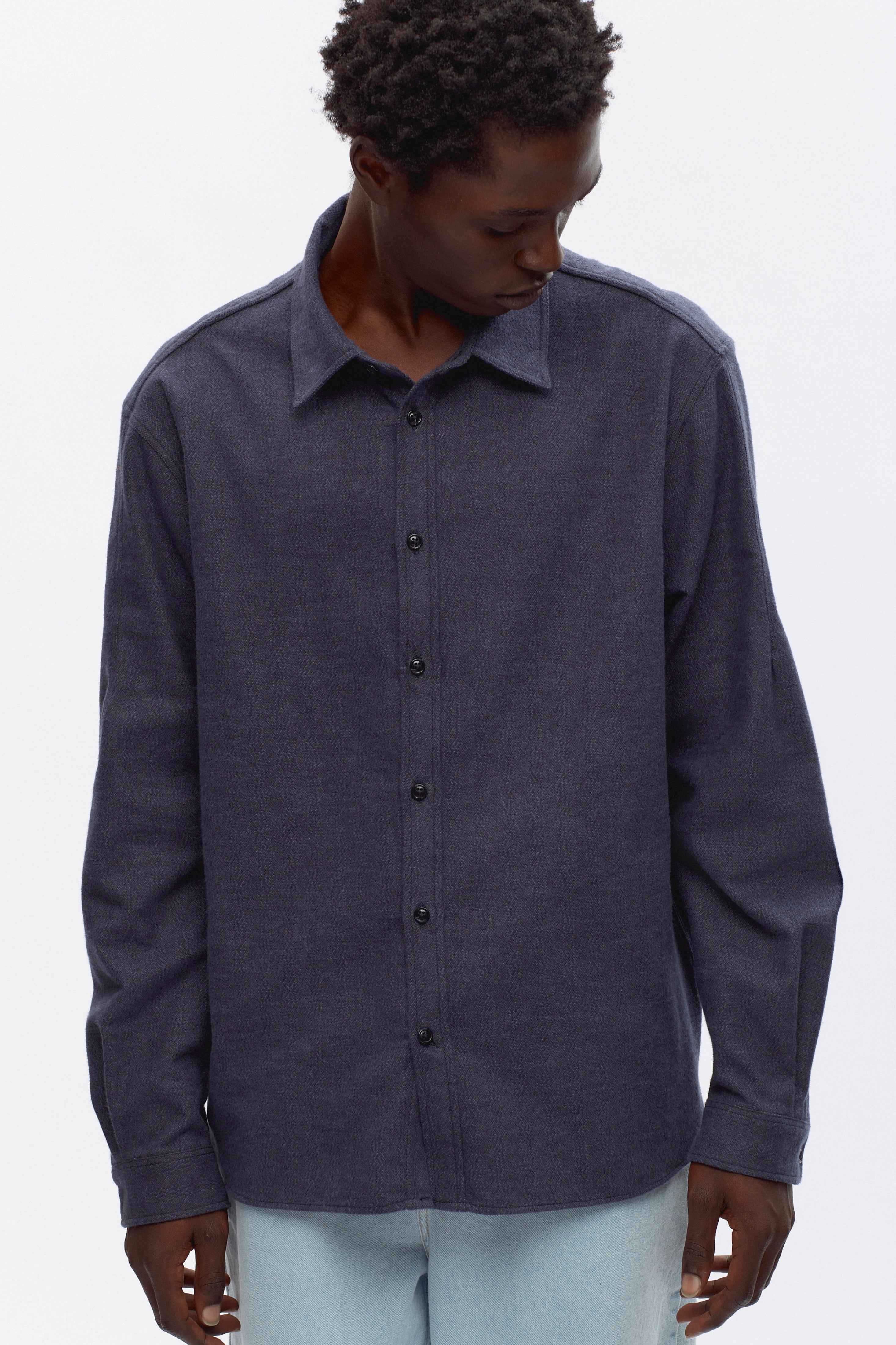 Men's Abaza Shirt in Denim Herringbone