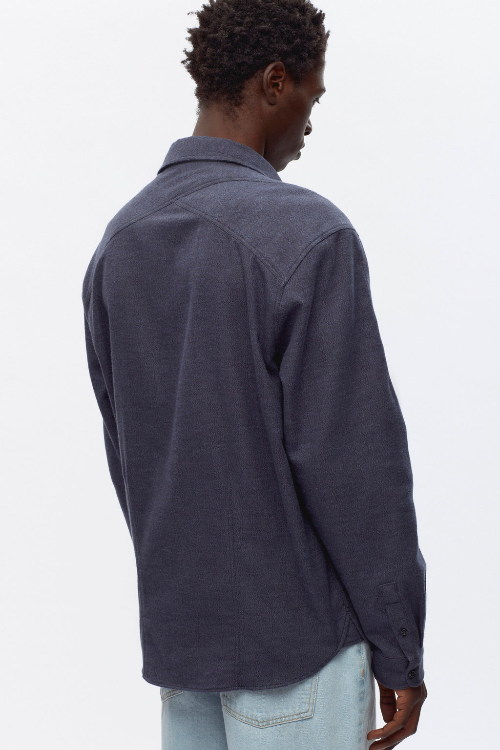 Men's Abaza Shirt in Denim Herringbone