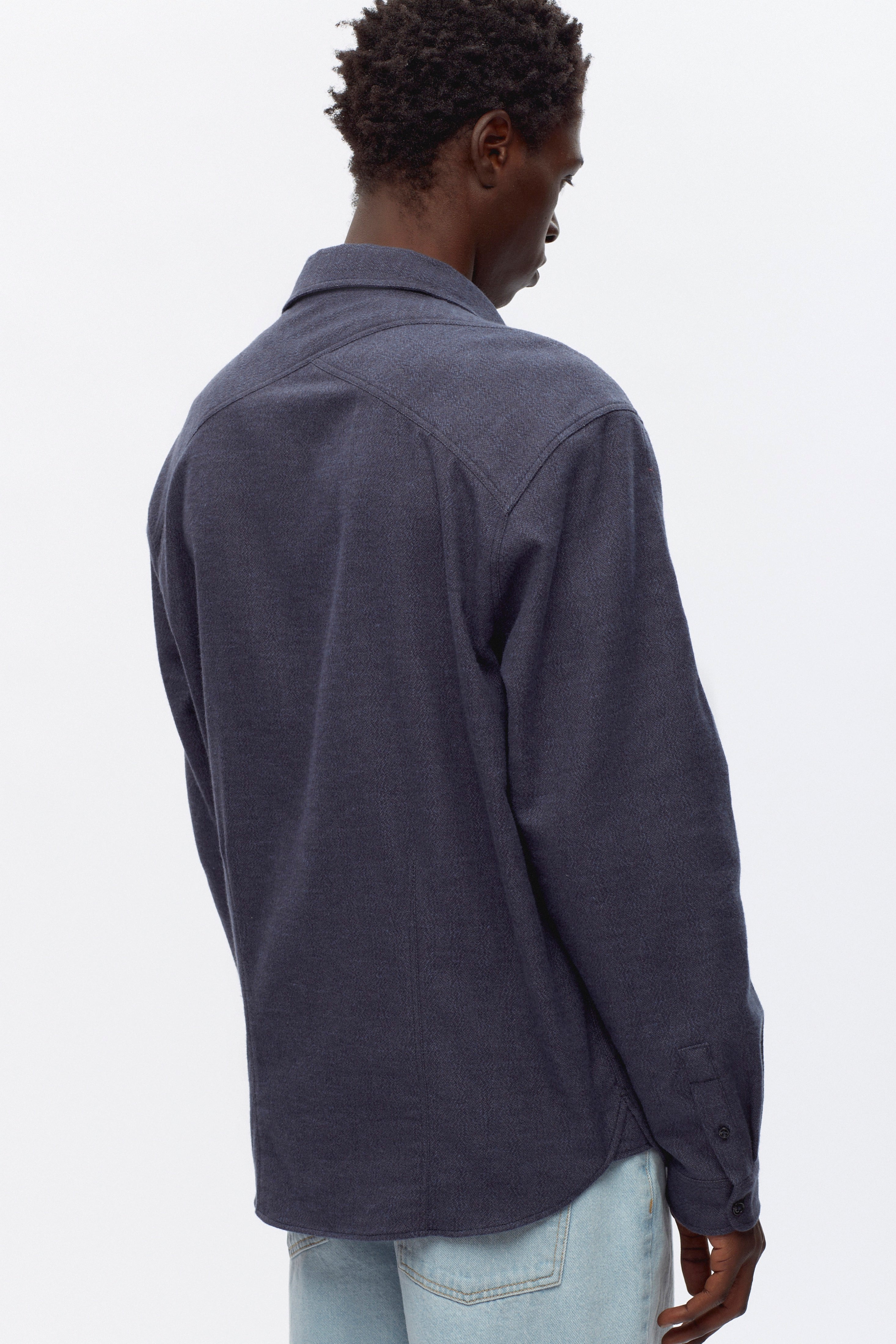 Men's Abaza Shirt in Denim Herringbone