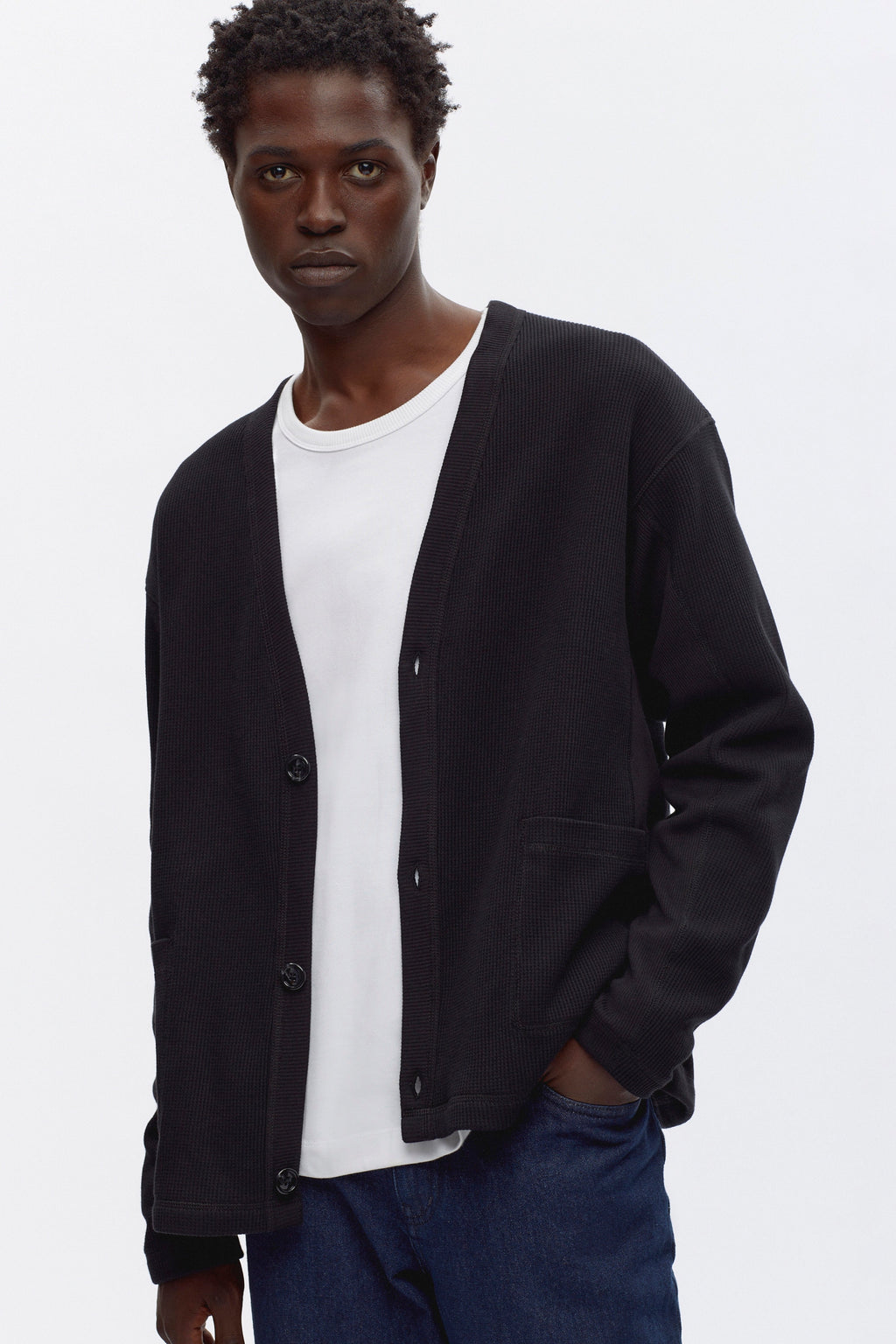 Men's Atlas Waffle Cardigan in Black