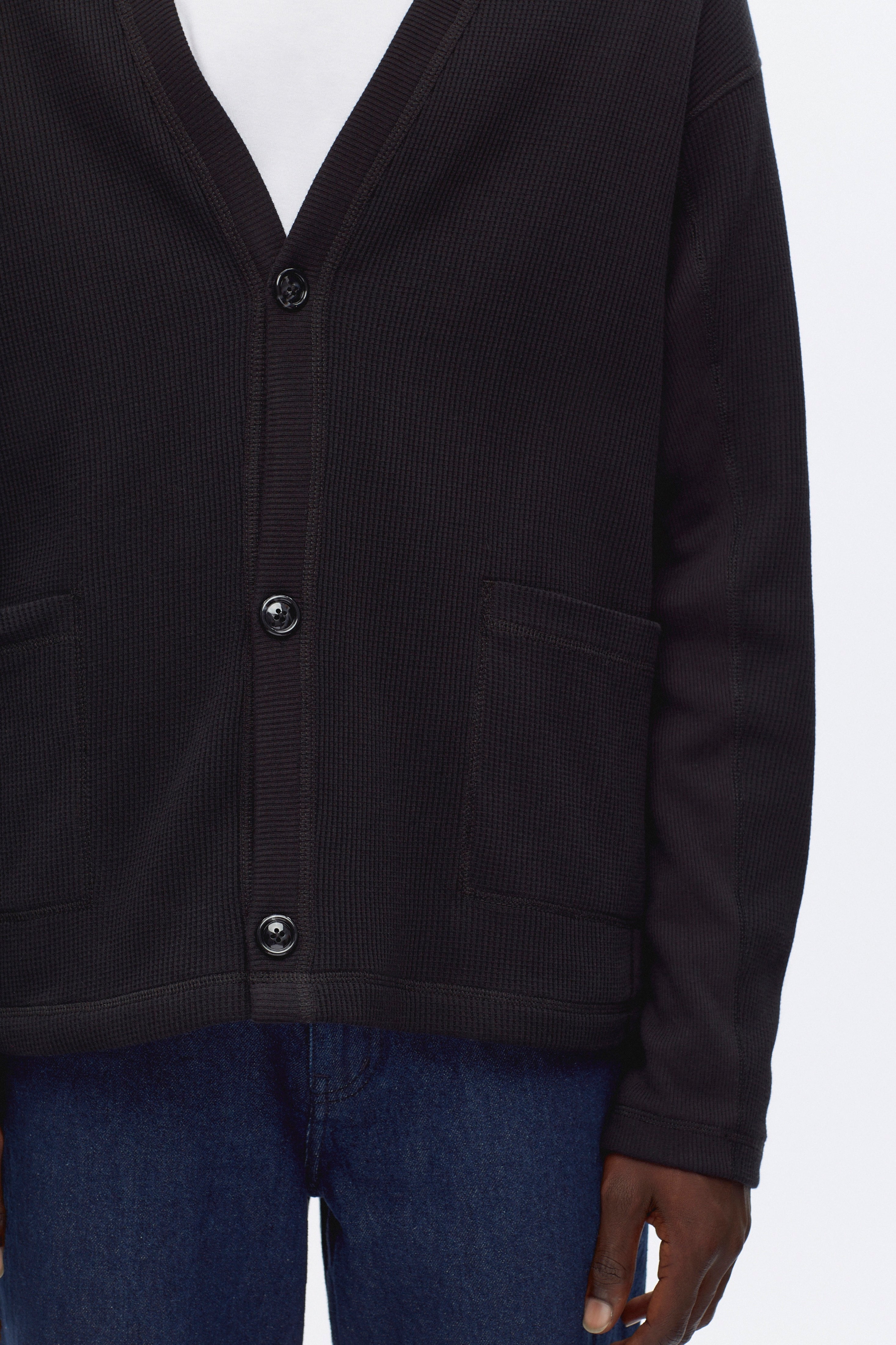 Men's Atlas Waffle Cardigan in Black