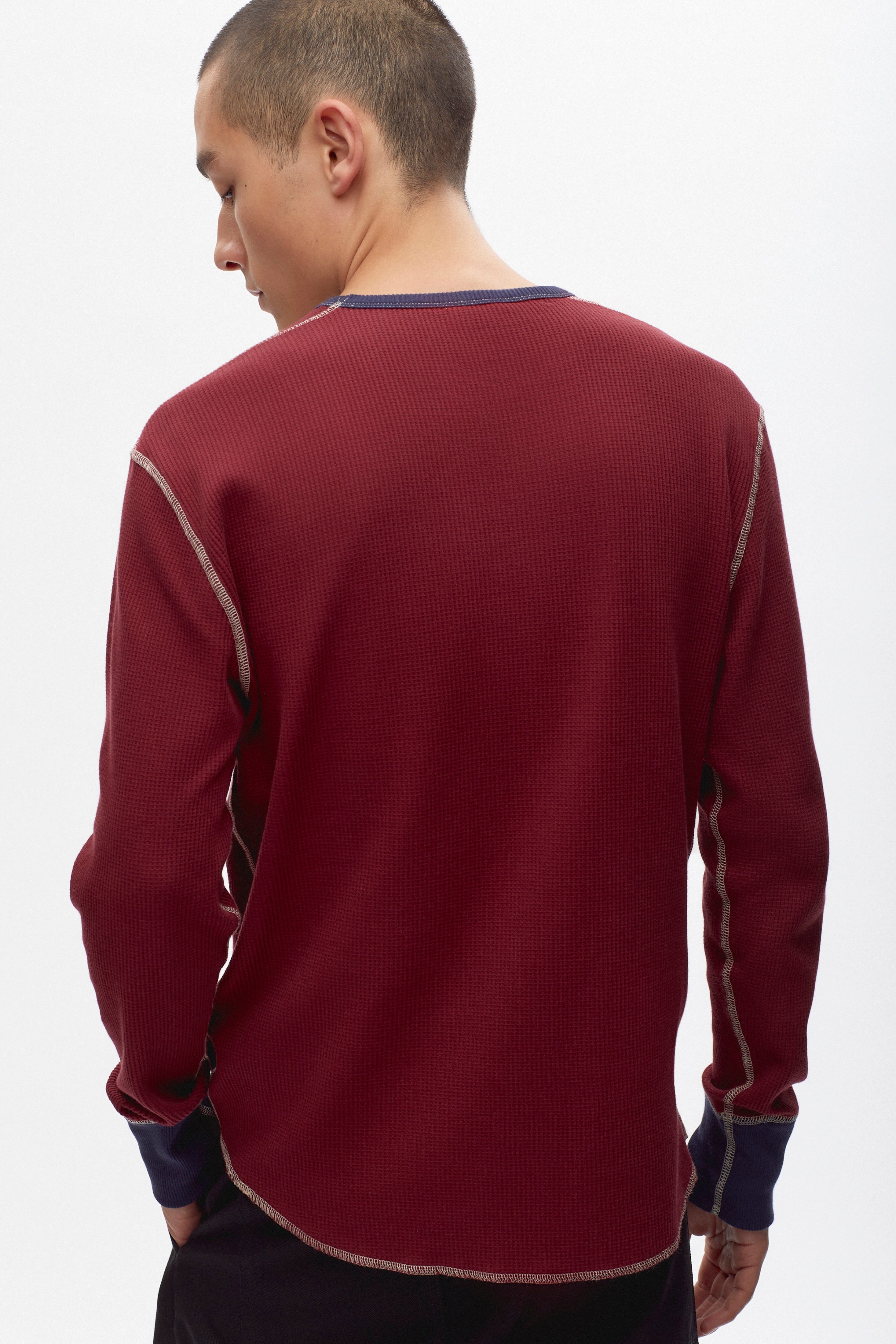 Men's Atlas Waffle Longsleeve in Midnight/Burgundy
