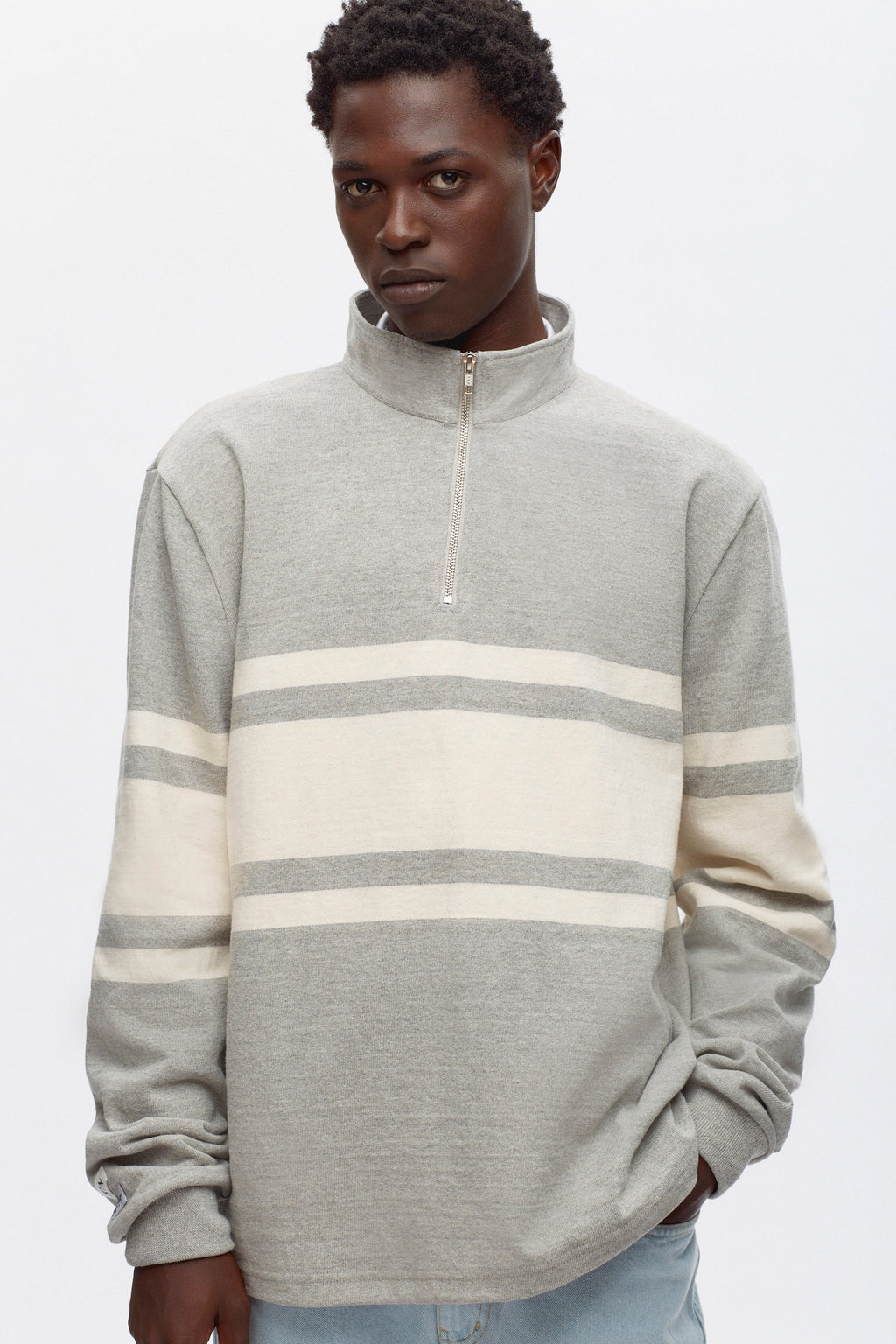 Men's Barbarian Zip Rugby in Ash/Ivory