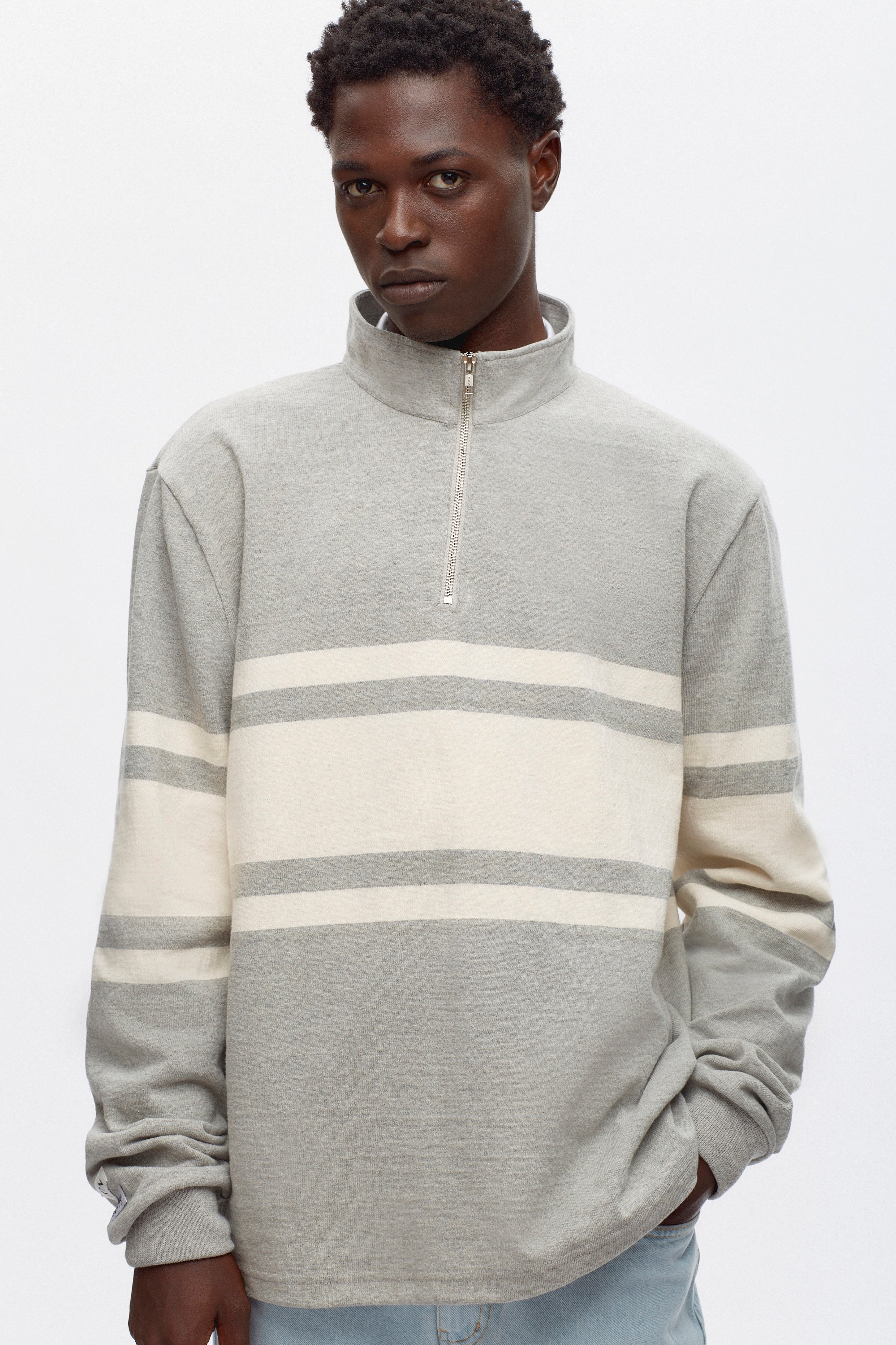 Men's Barbarian Zip Rugby in Ash/Ivory