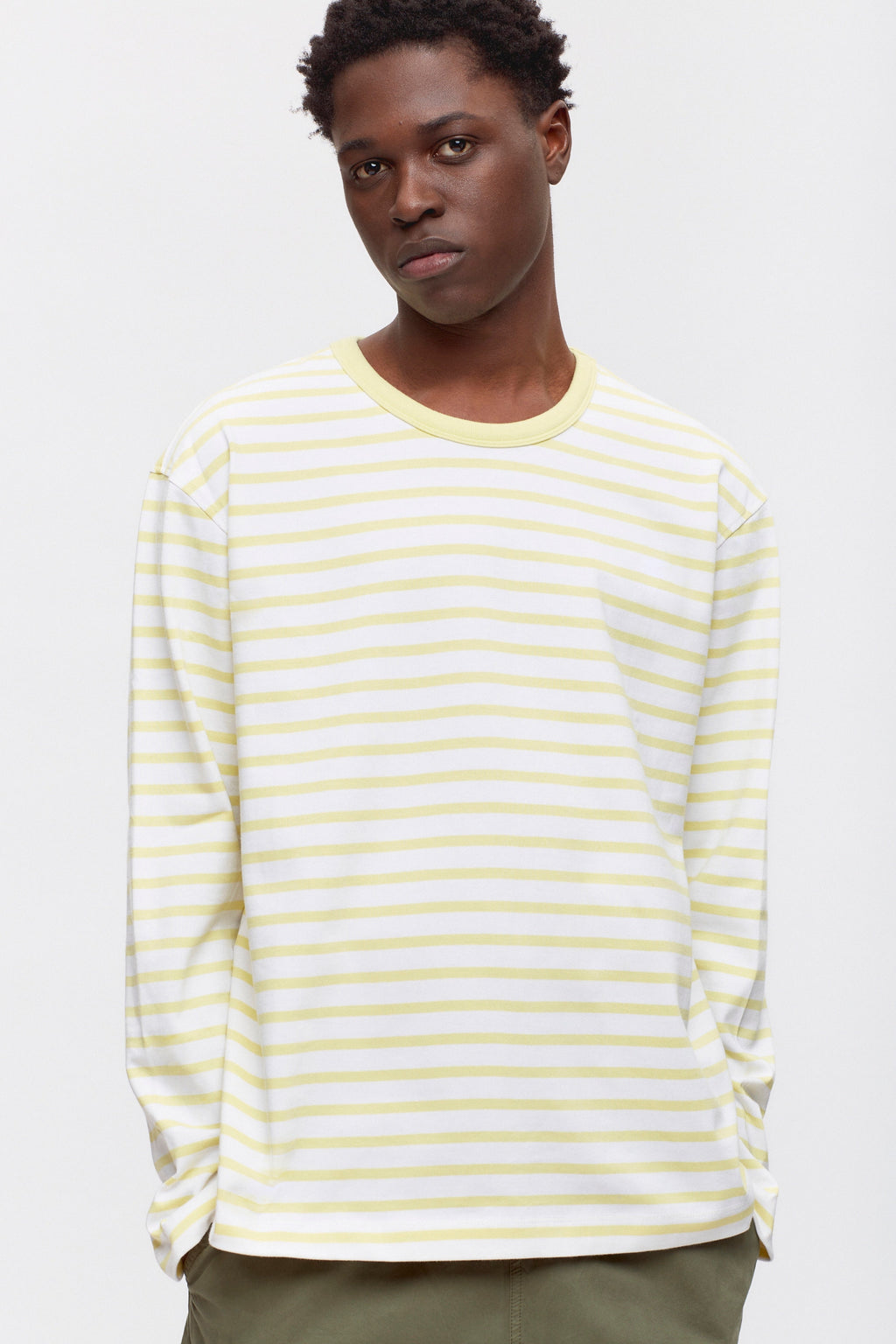 Heavyweight Longsleeve in White/Chardonnay Stripe
