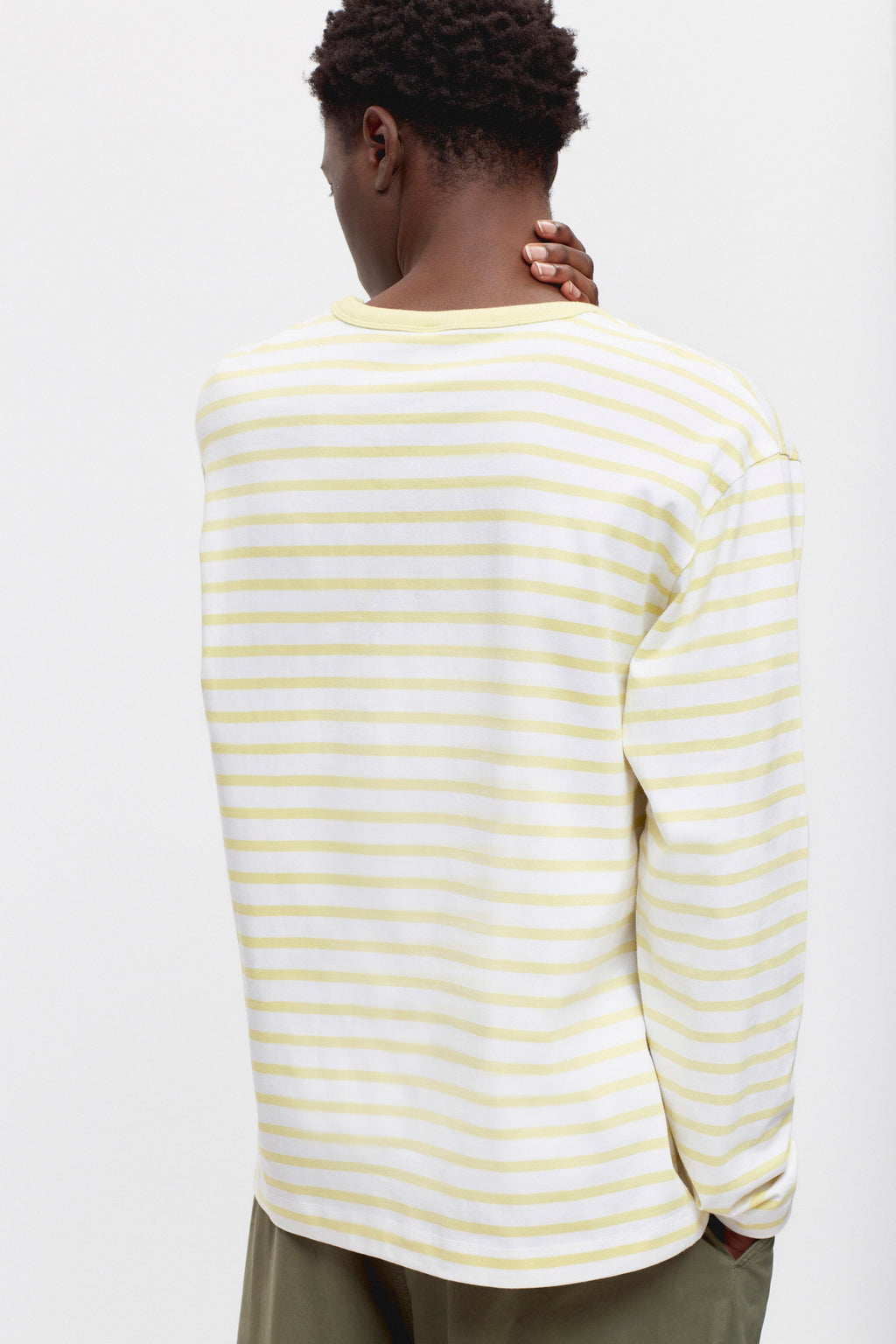 Heavyweight Longsleeve in White/Chardonnay Stripe
