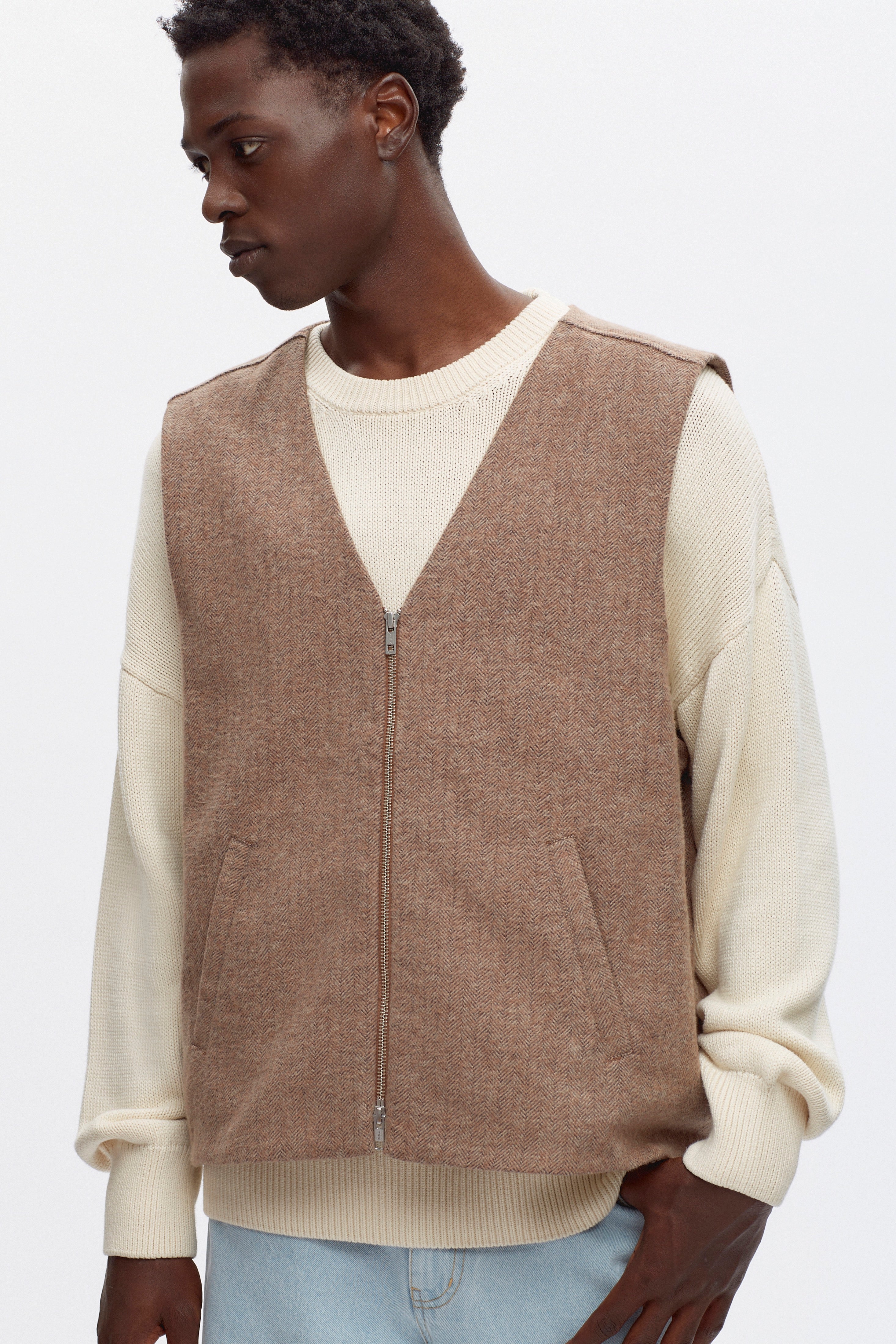 Men's Sawah Vest in Caramel Herringbone
