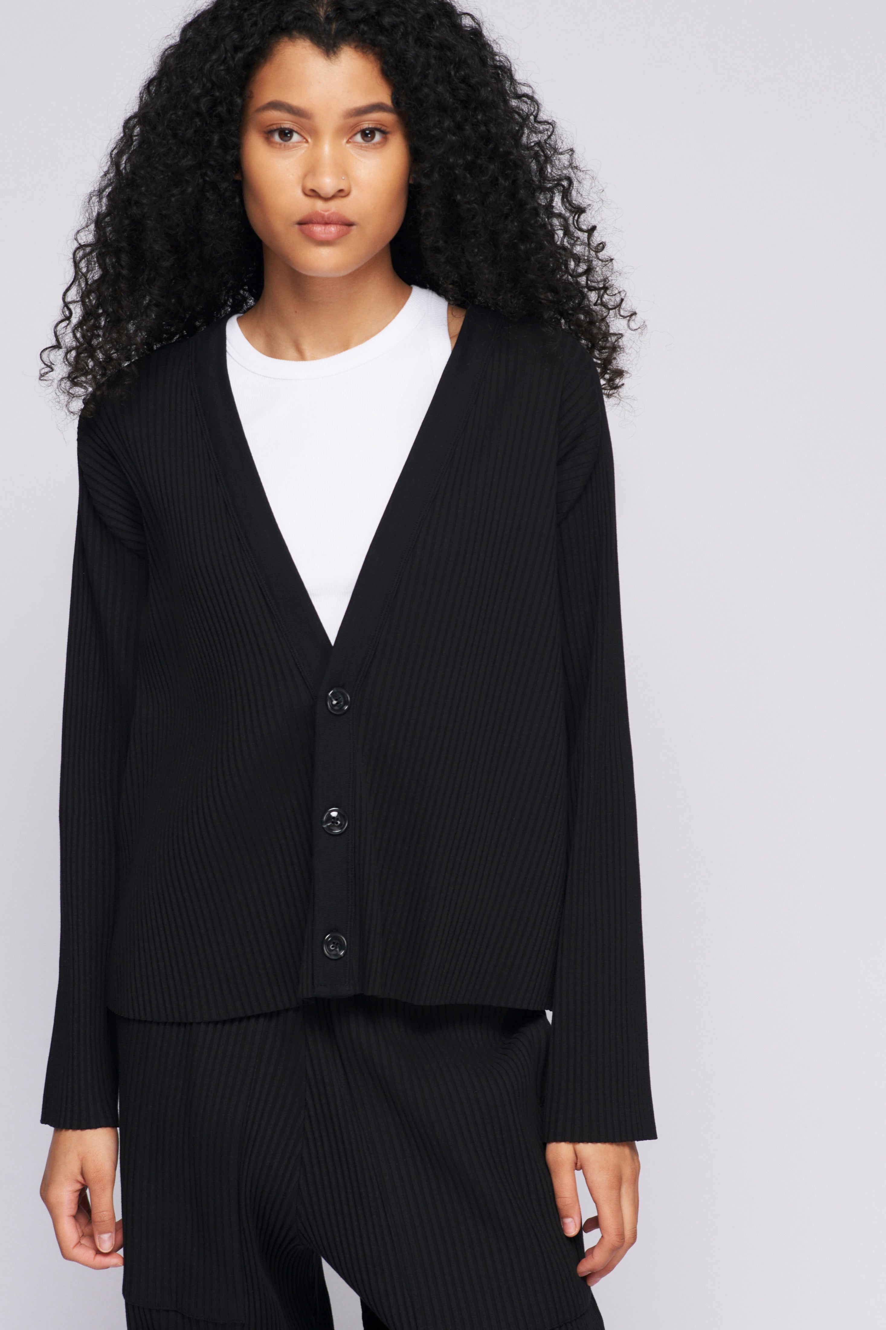 Unisex Nile Rib Cardigan in Black
