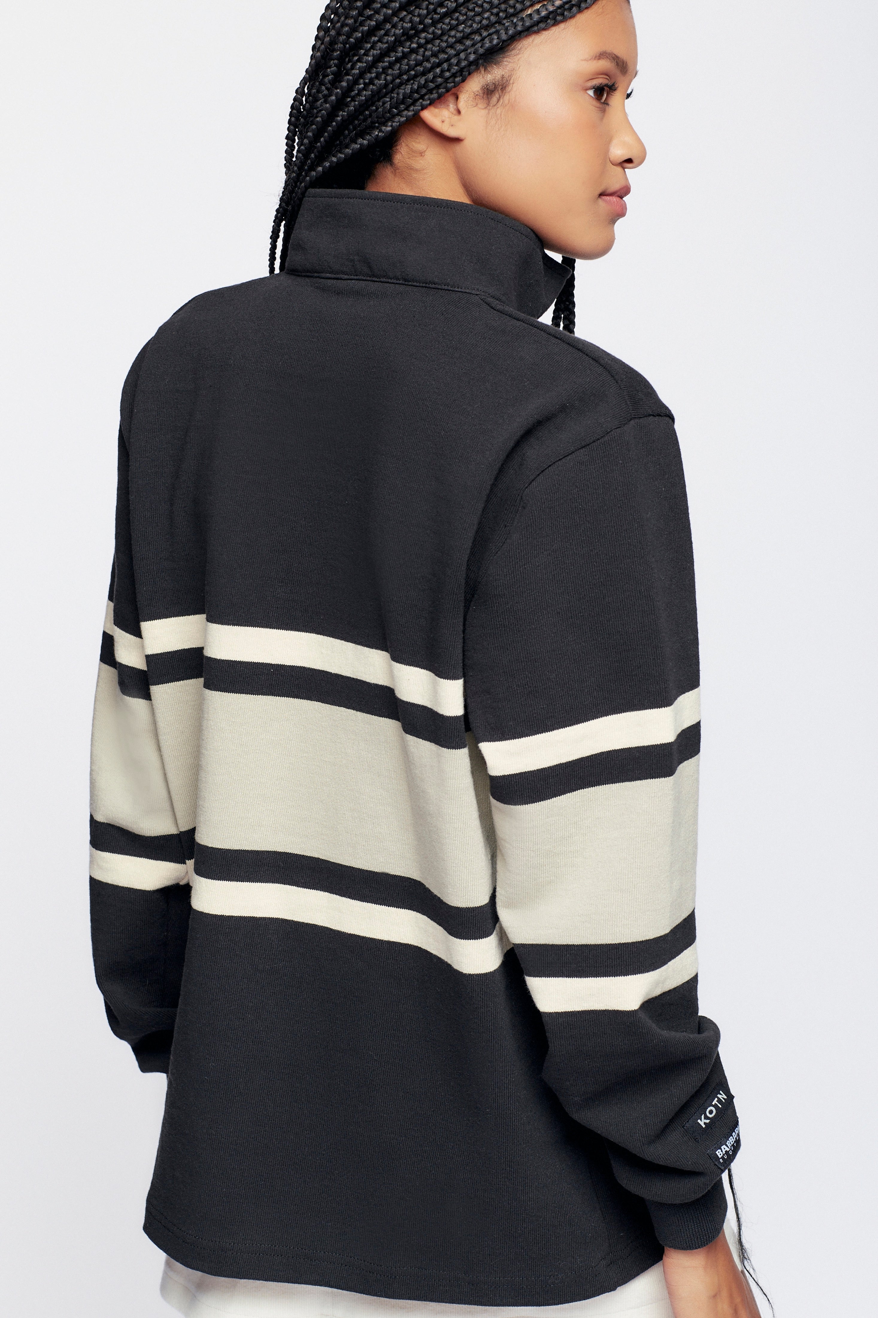 Men's Barbarian Zip Rugby in Black/Taupe Stripe
