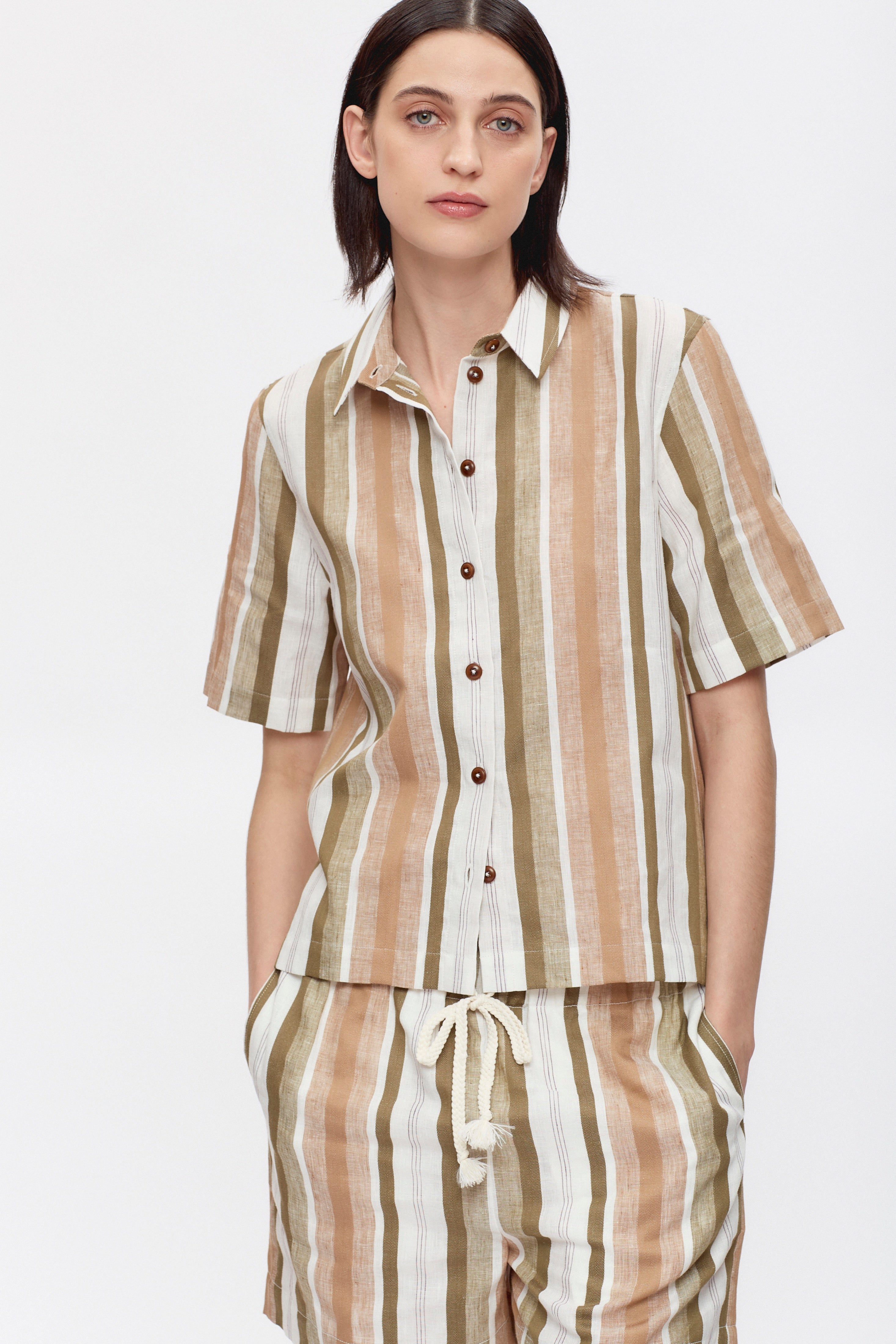 Women's Agaza Shirt in Olive Stripe