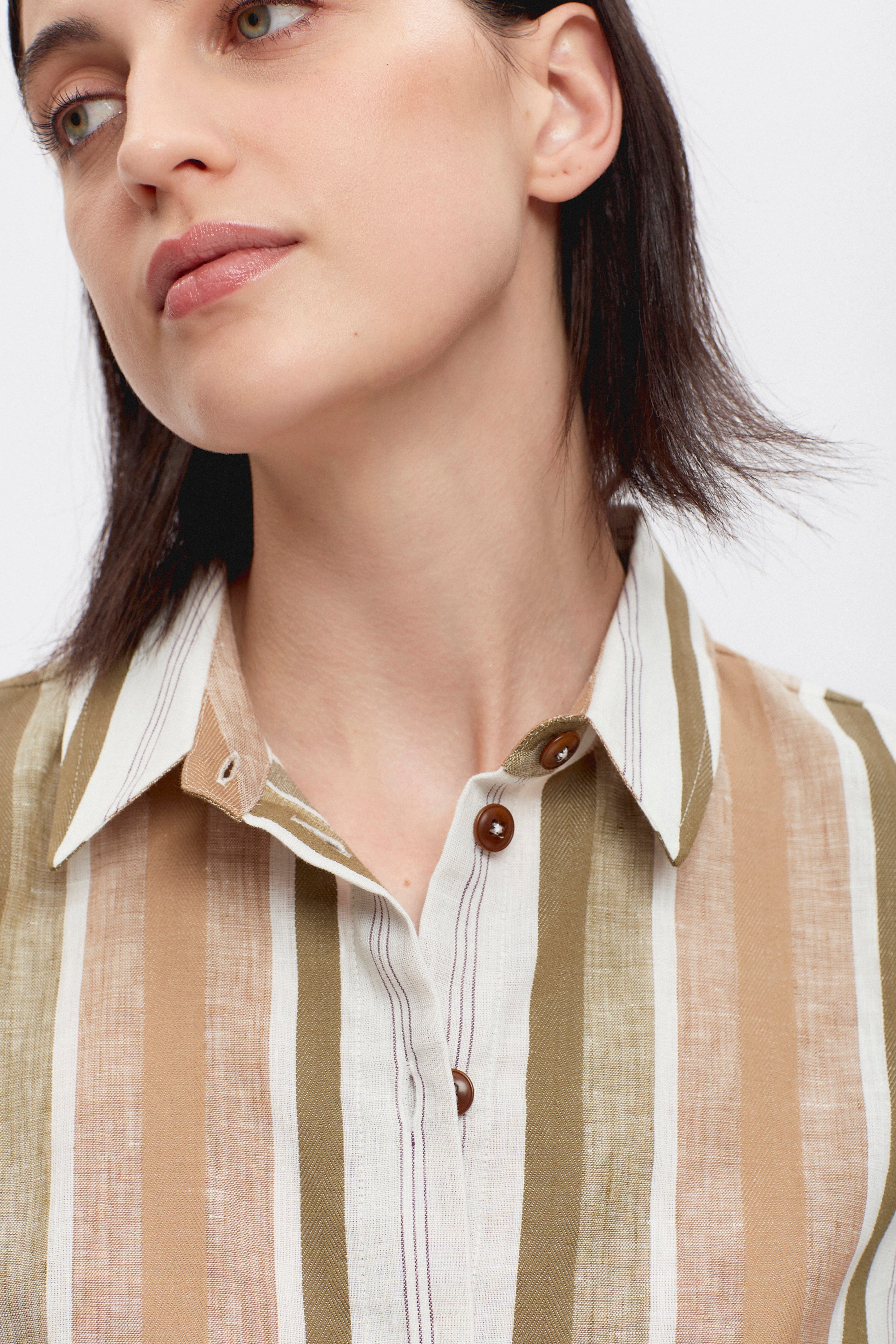 Women's Agaza Shirt in Olive Stripe