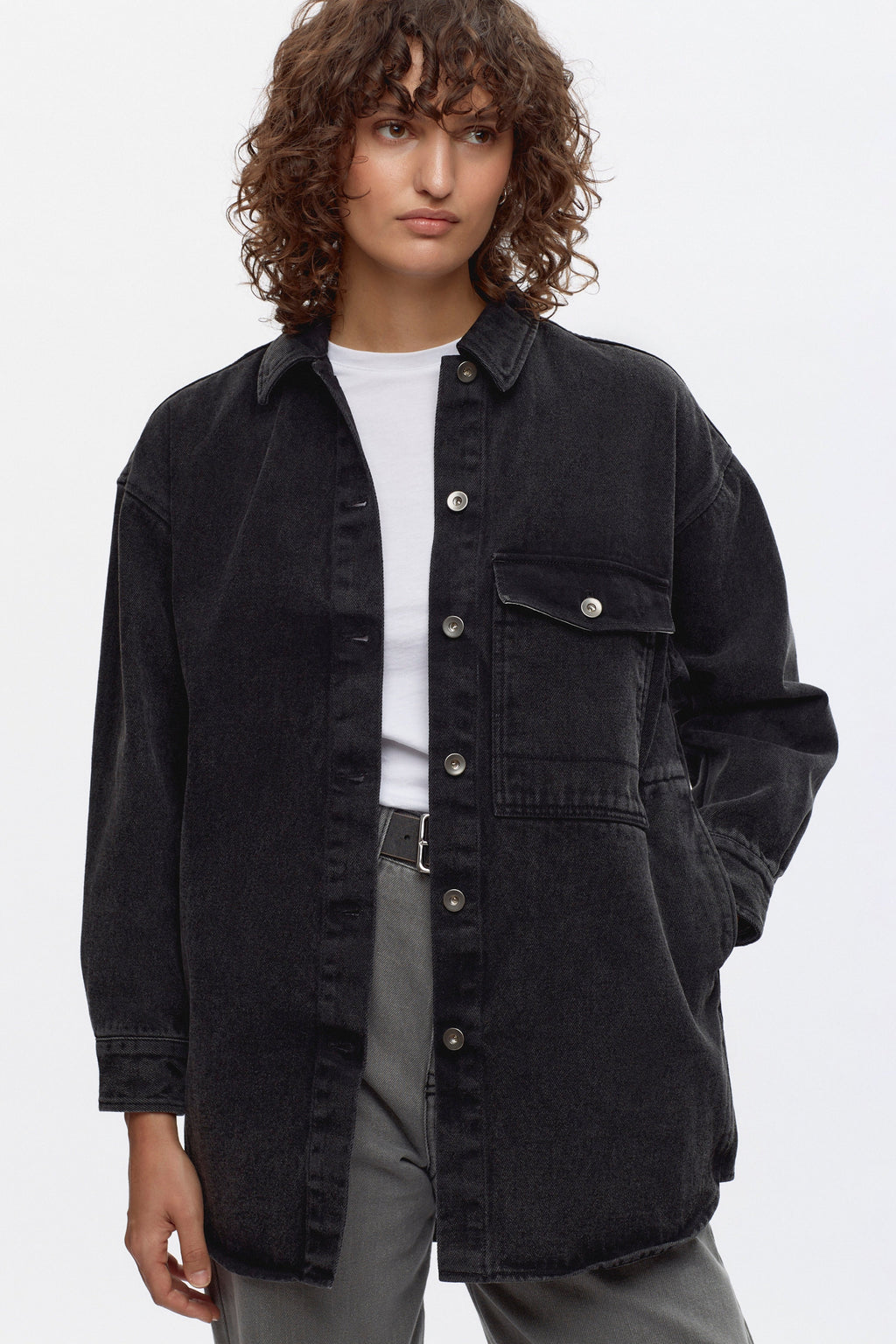 Women's Lido Denim Overshirt in Washed Black