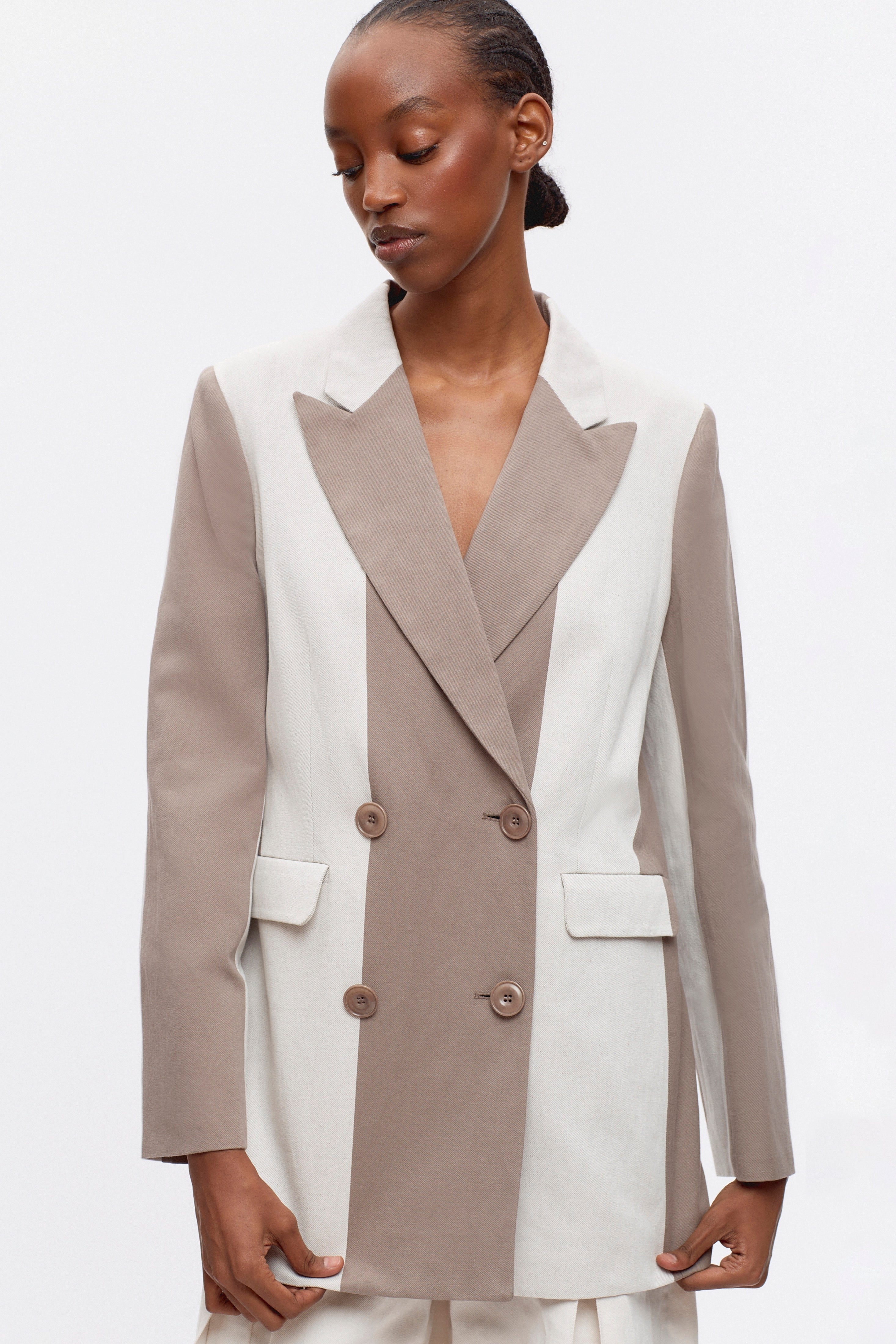 Women's Linen Station Blazer in Birch/Brindle Stripe
