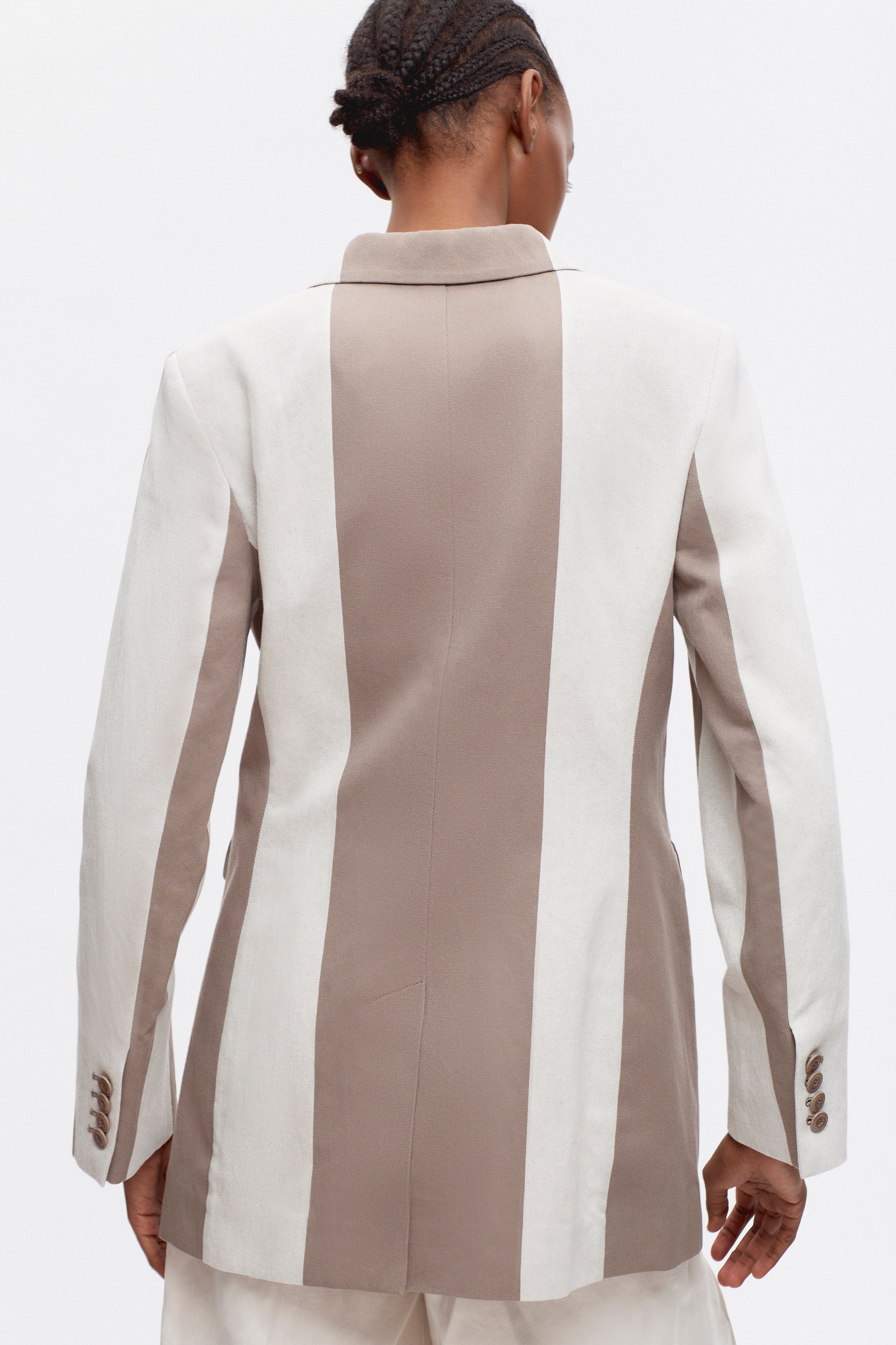 Women's Linen Station Blazer in Birch/Brindle Stripe