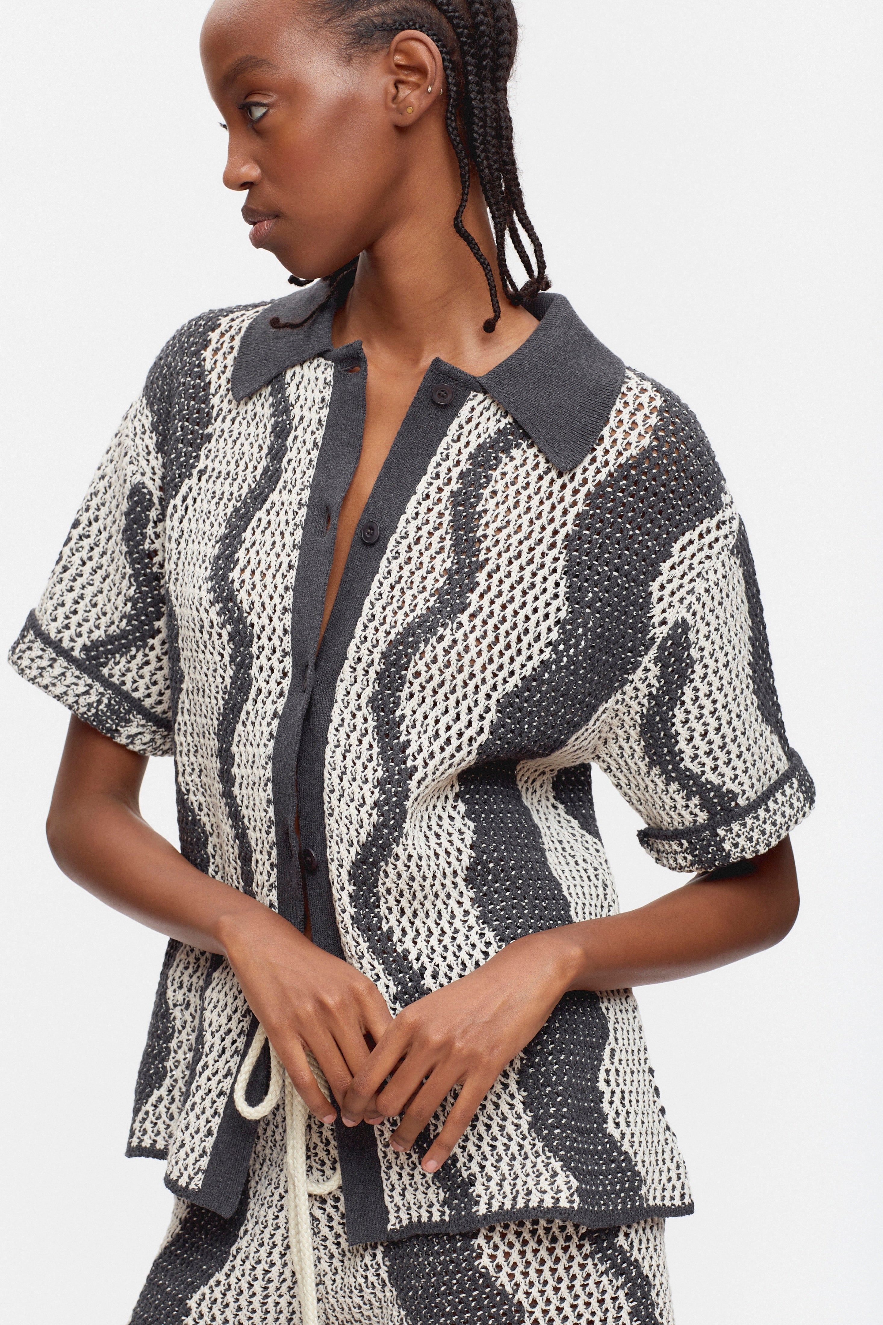 Women's Masrah Knit Shirt in Black/Marshmallow