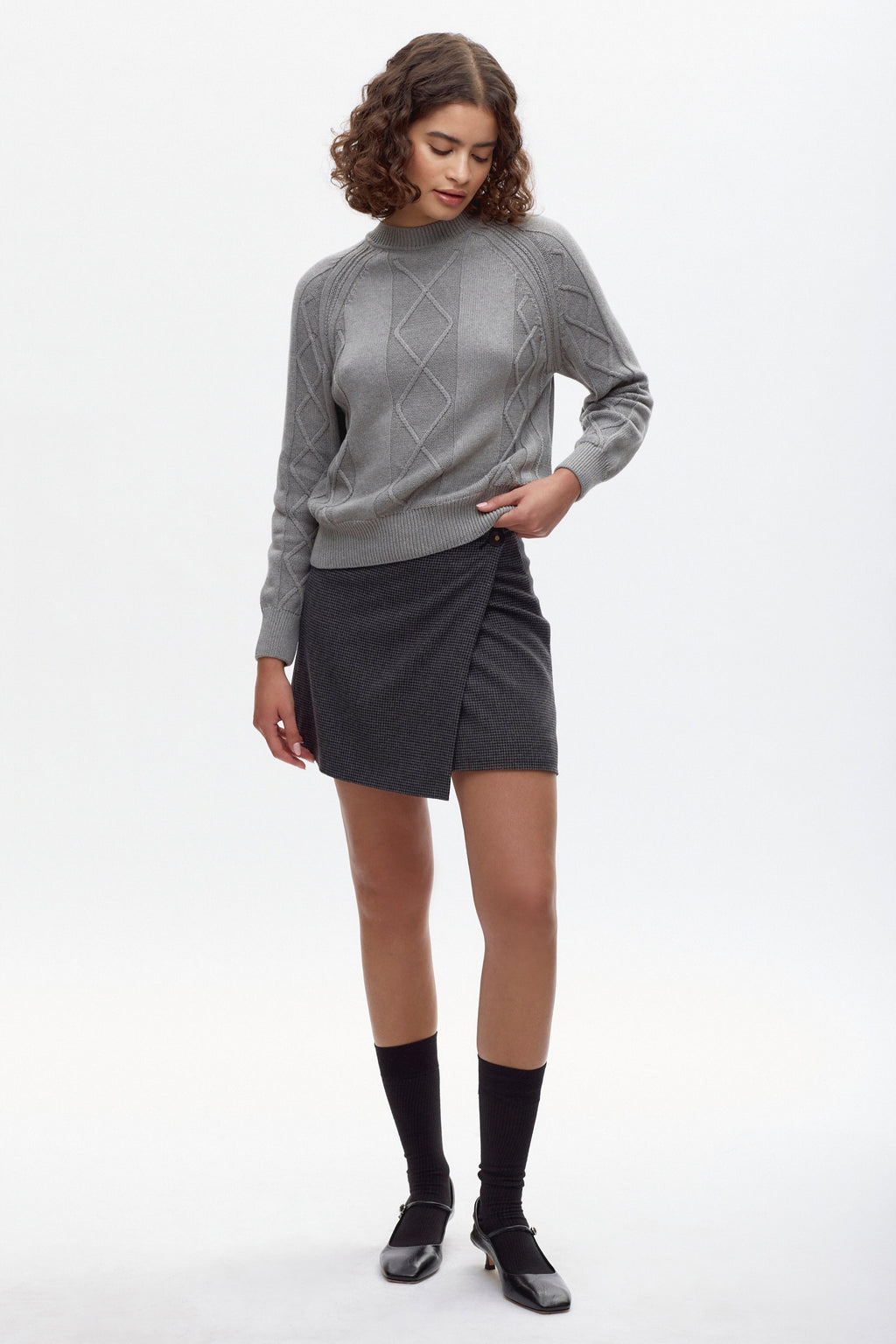 Women's Rosetta Wool Skirt in Black/Herringbone
