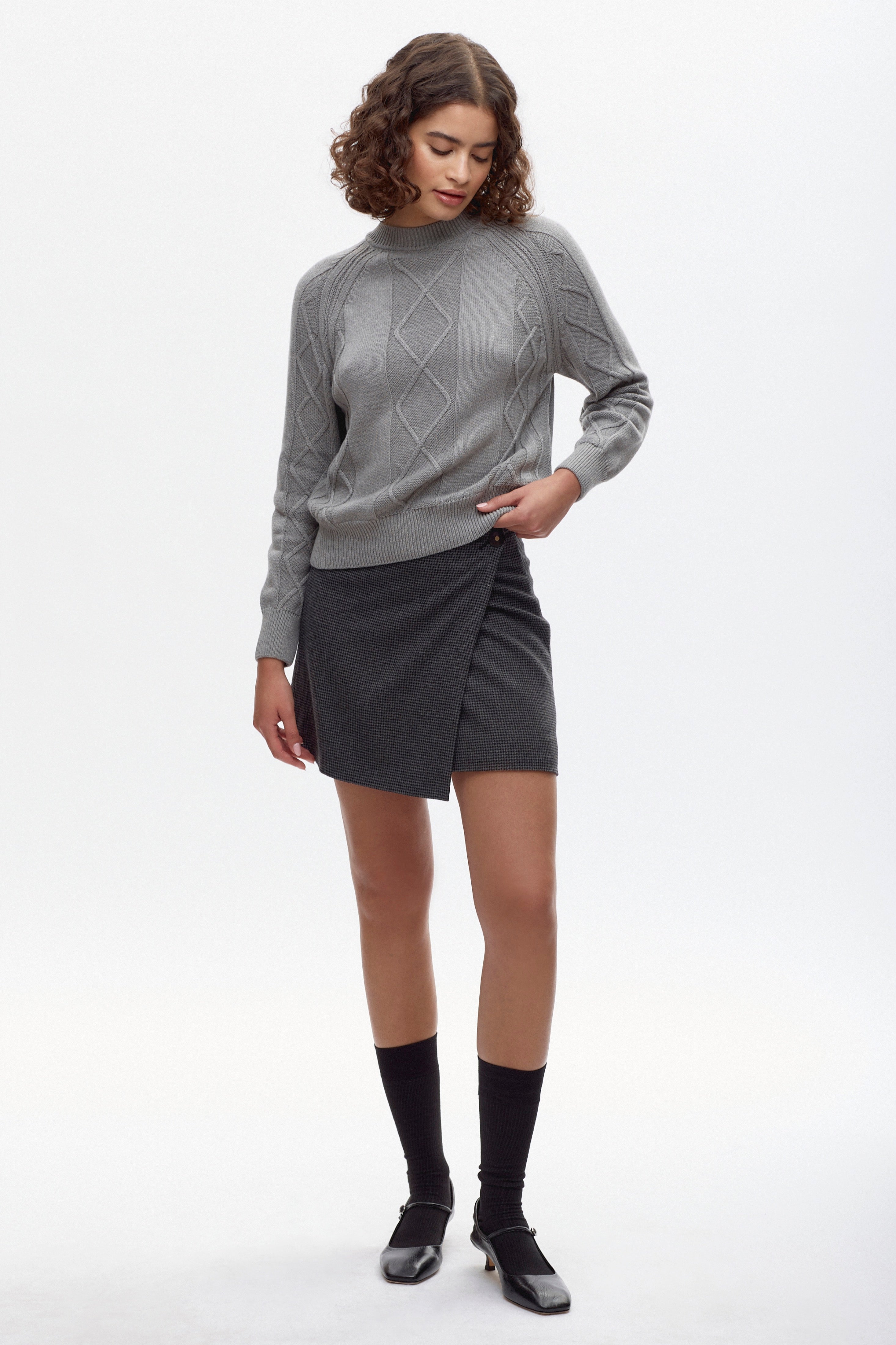 Women's Rosetta Wool Skirt in Black/Herringbone