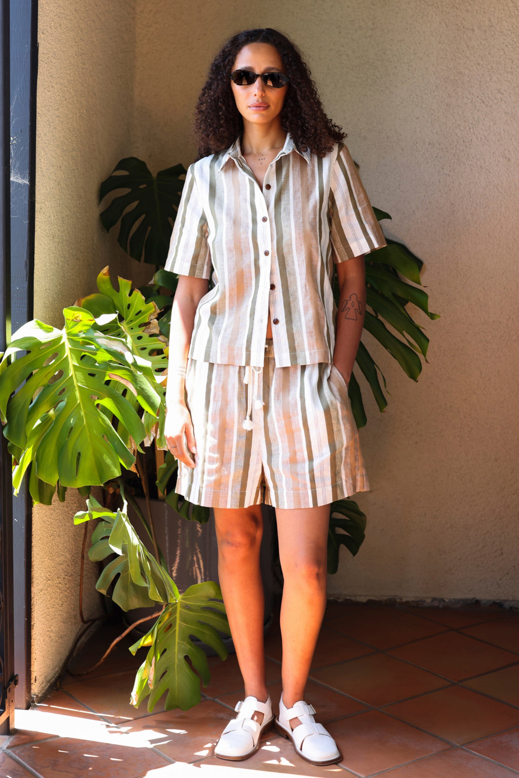 Women's Agaza Shirt in Olive Stripe